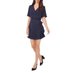 Vince Camuto Dark Blue Wrap Front Short Sleeve Mini Dress Women’s Size Medium